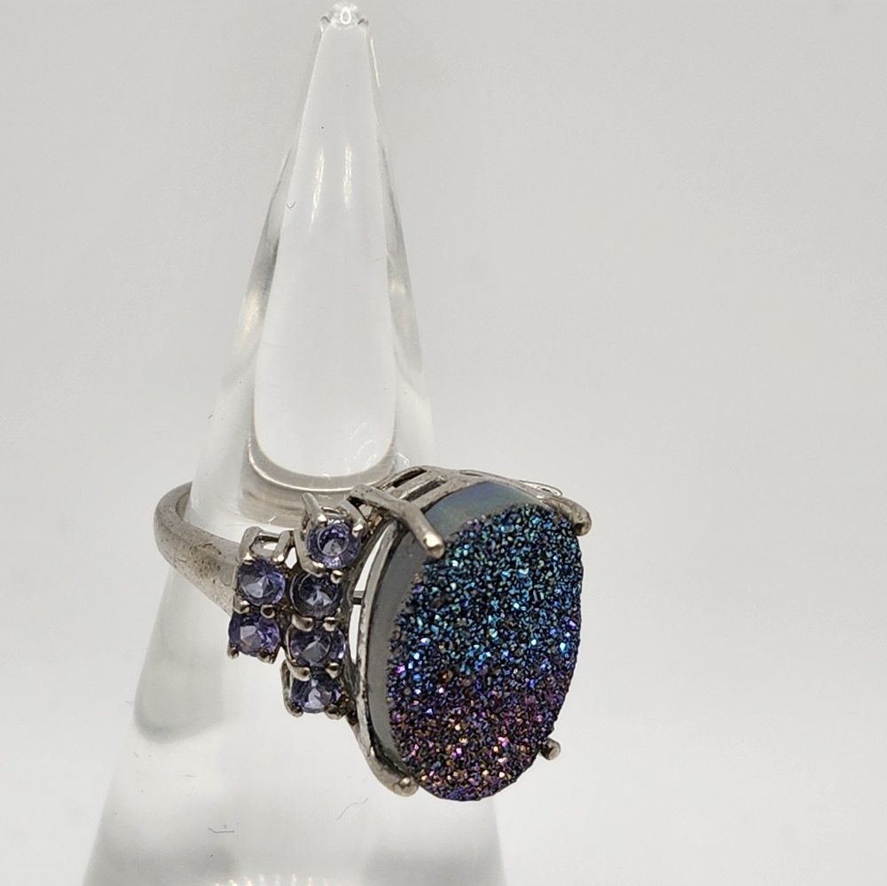 Aquamarine & Amethyst Druzy Sterling silver ring.  Size 7.  Beautiful colors!